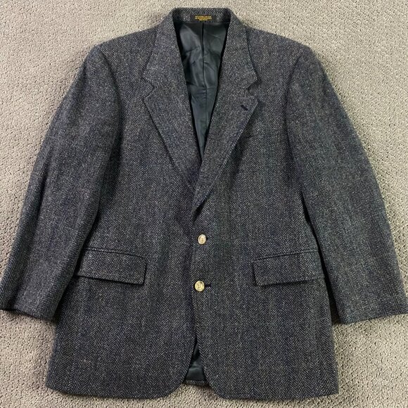 Vintage Evan Picone Herringbone Tweed Blazer Sport Coat Men's 42R Fits 40S Gray - Picture 1 of 16